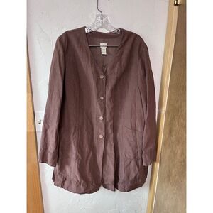 J.Jill Brown Silk Linen Blend Longline Button Front Jacket Womens Large L Lined